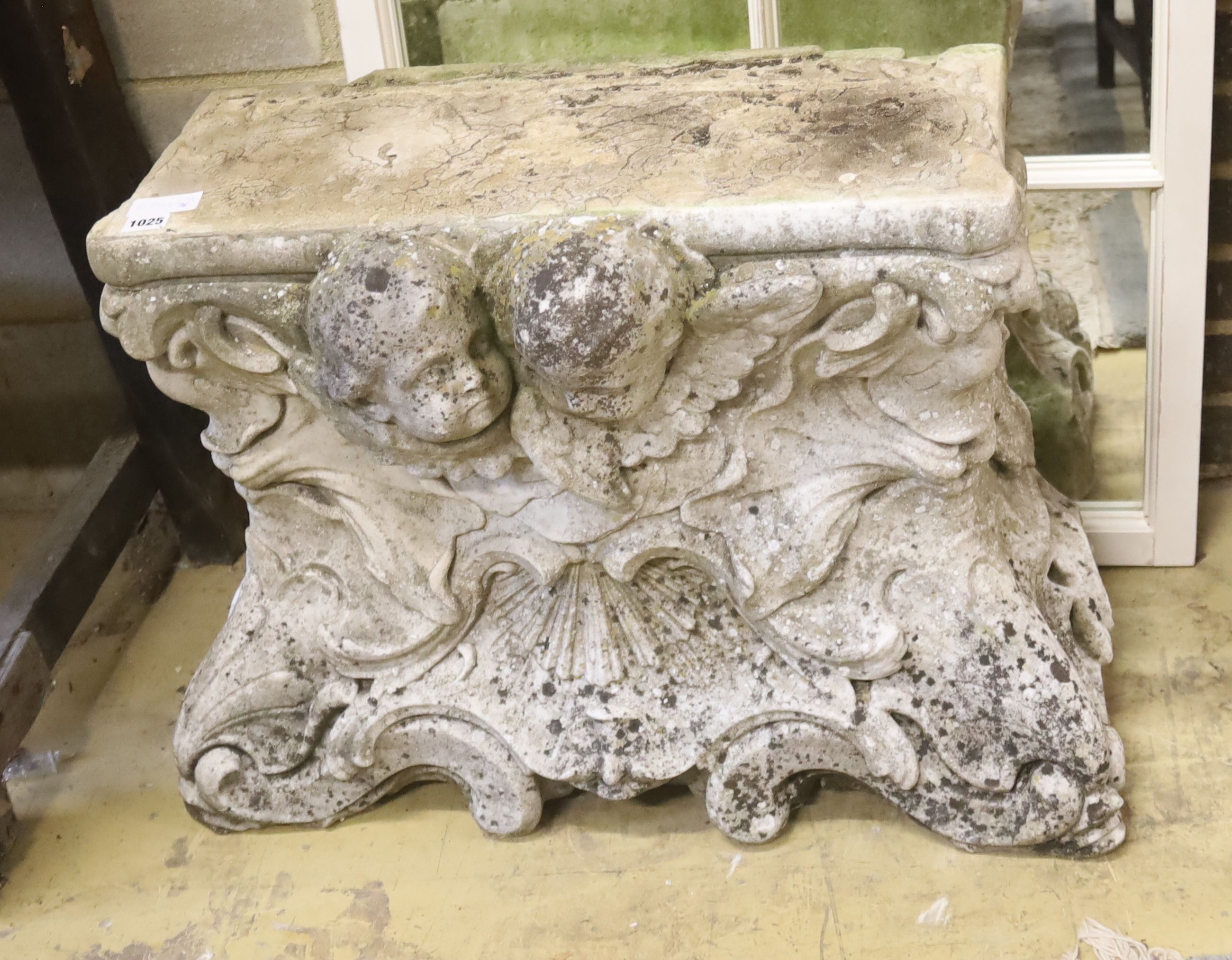 A 19th century rococo revival sculpted white marble pedestal, width 74cm, depth 26cm, height 53cm